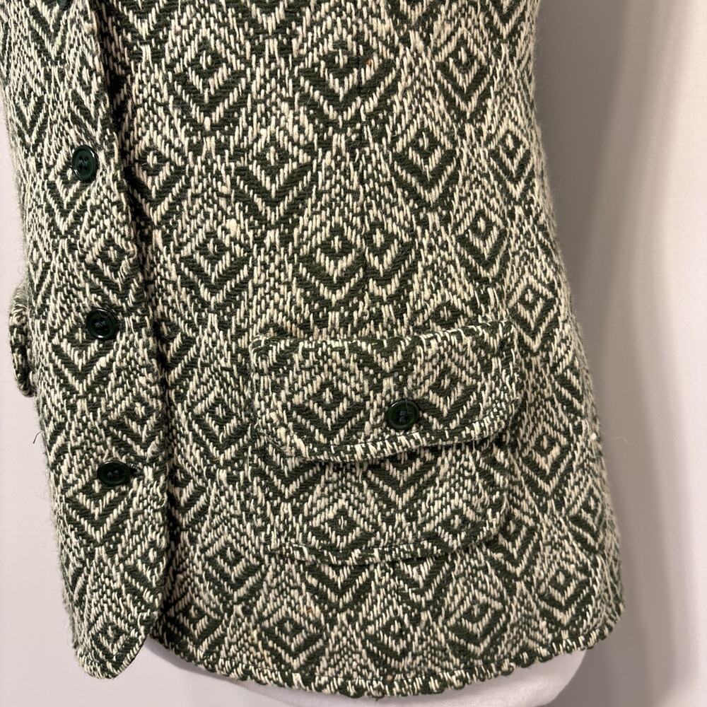 Vintage 70s Bobbie Brooks Wool Vest Green Woven Geometric Boho Hippie Waistcoat - Picture 6 of 16